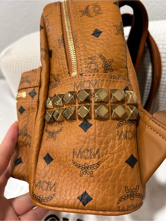 Authentic MCM Cognac Logo Gold Studded Mini Backpack Visetos main image 5